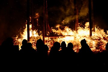 Buergbrennen festival in Luxembourg. Celebrating end of winter beginning of spring by burning mock...