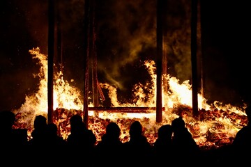 Buergbrennen festival in Luxembourg. Celebrating end of winter beginning of spring by burning mock...