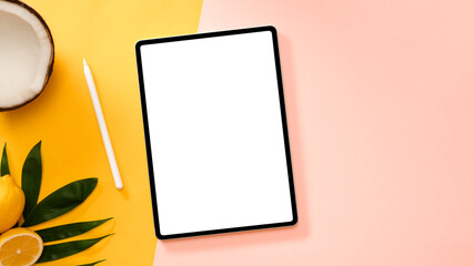 Tablet touchpad mockup on a creative colourful background