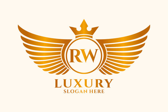 Luxury royal wing Letter RW crest Gold color Logo vector, Victory logo, crest logo, wing logo, vector logo template.