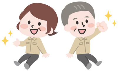座ってる笑顔の作業員のイラスト