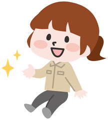 座ってる笑顔の作業員のイラスト