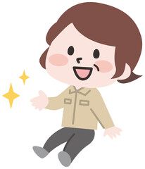 座ってる笑顔の作業員のイラスト