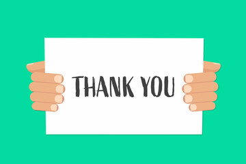 Hands holding plate with words thank you