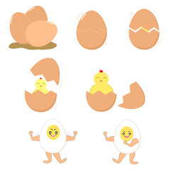 Vector - Set of newborn egg isolated on white background. Chicken or duck. Doodle style. Clip art. Can be use for sticker, print, paper.