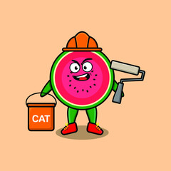 Cute cartoon watermelon as a builder character painting in 3d modern style design