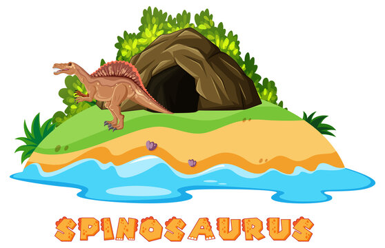 Spinosaurus standing by the cave