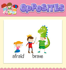 Opposite words for afraid and brave