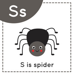 Learning English alphabet for kids. Letter S. Cute cartoon spider.