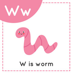 Learning English alphabet for kids. Letter W. Cute cartoon worm.