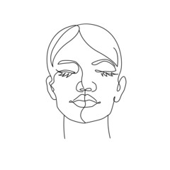 Face Portrait Abstract Line Art Illustration. Vector Creative One Line Drawing of Woman Face for Graphic Design, Wall Decor. Abstract Minimalism of Head Girl or Woman Silhouette.