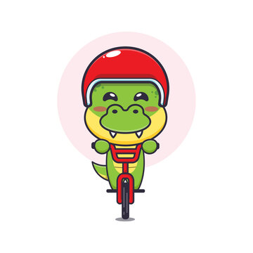 cute dino mascot cartoon character ride on bicycle