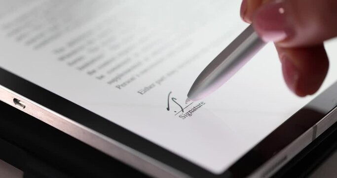 Digital technologies and electronic signature in document in tablet