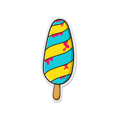 Vector ice cream sticker, icon or logo with paper cutout and outline style. vector cute ice cream with bright and sharp colors. Suitable for stickers or summer stuff