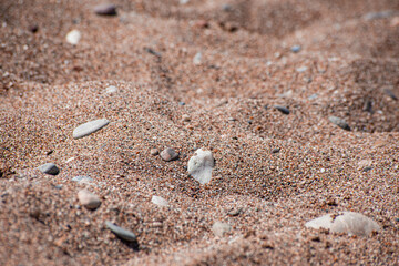 Fine sea sand on the beach with small white stones