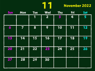 2022年11月黒板カレンダー