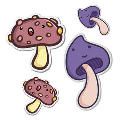 Set cute mushroom sticker, perfect for making stickers or sticky notes. Cartoon style with flat design and line. Vector