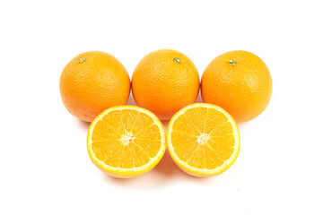 Orange fruit with cut in half isolated on white background.