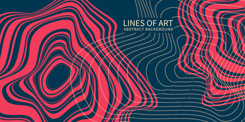Abstract background with liquid lines art. Trendy cover with wavy red lines.