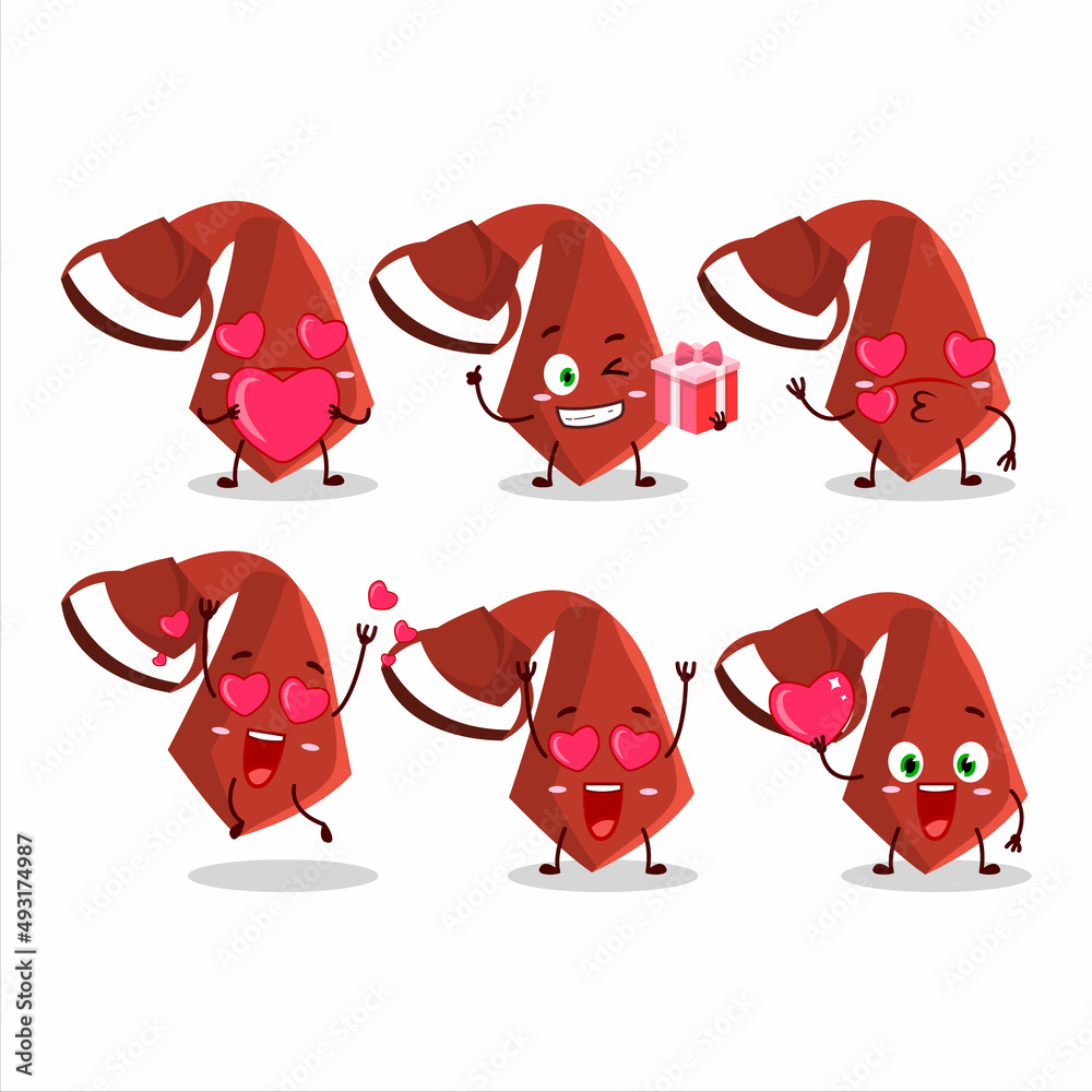 Sticker Red tie cartoon character with love cute emoticon