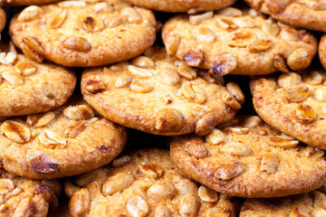 wheat-oatmeal cookies with peanuts, closeup