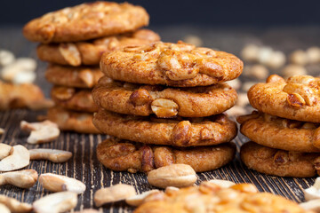 wheat-oatmeal cookies with peanuts, closeup