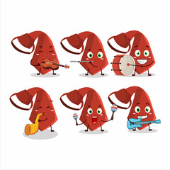 Cartoon character of red tie playing some musical instruments