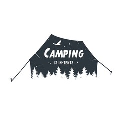 Camping outdoor adventure travel symbol, camp tent grange print © Casoalfonso