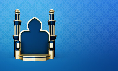 3D Ramadan Islamic greeting background with 3d podium