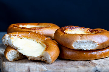 sweet dough pastries with sour cream and milk filling