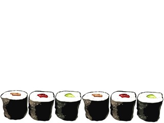 手描き水彩の細巻きイラスト長方形フレーム・下