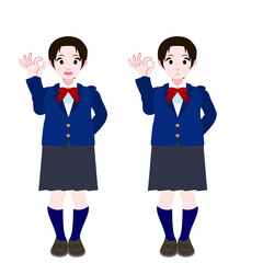 OKサインをするブレザーの女学生