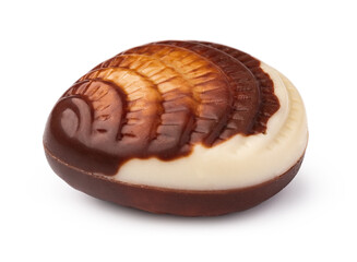 Chocolate sweets shaped as seashells isolated on white background