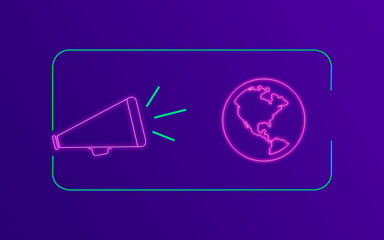 Global Warming Environmental Concept with Neon Colors on Purple Gradient Background