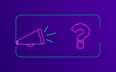 Question Mark Problems Concept with Neon Colors on Purple Gradient Background