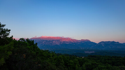 View of the mountain at sunset from the observation deck of Tazy canyon, Turkey