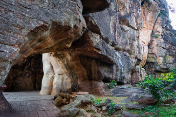Bhimbetka rock shelters - An archaeological site in central India at Bhojpur Raisen in Madhya Pradesh. This is a world heritage sites.