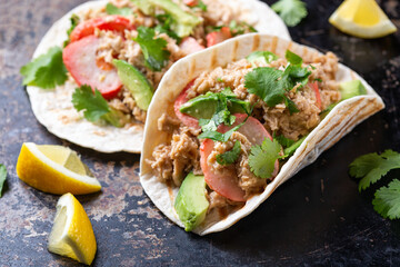 Tacos with Plant based canned tuna and vegan crab