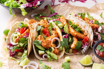 Vegan Tacos with Plant based shrimps, prawns