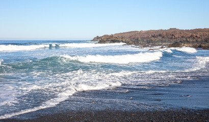 Huge waves crashing on the coast of Lanzarote