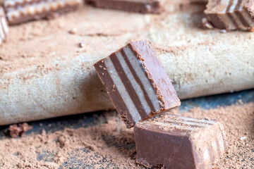 multi-layered sweets made of cream and chocolate layers