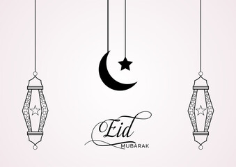 Islamic Eid festival greeting with lamp and moon Free Vector