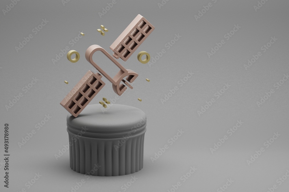 Poster beautiful abstract illustrations satellite symbol icon on a beton column background. 3d rendering il