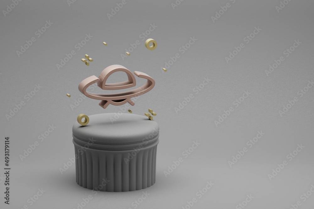 Poster Beautiful abstract illustrations Ufo and start symbol icon on a beton column background. 3d rendering illustration. Background pattern for design. Space exploration.