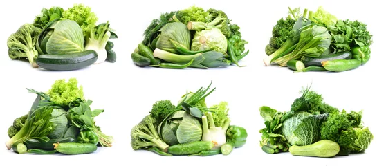 Papier Peint photo Lavable Légumes frais Légumes verts frais sur fond blanc