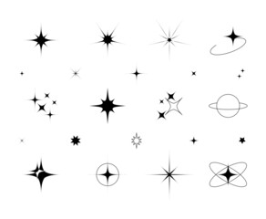 Shiny sparks silhouettes. Twinkle star particles, glitter sparkles and magic sparkle isolated silhouette icons set. Set of star sparkling and twinkling cartoon.