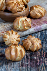 wheat pastry made of custard dough is baked with small cookies