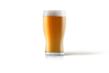 Bottle and glass of beer mockup isolated on white background. Cold malted beverage with large head. 3d rendering.