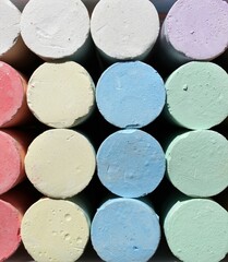 colorful round street crayon in a box assorted colors seen from above