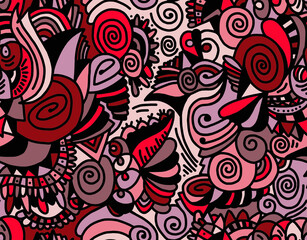 Abstract drawing of black lines painted in pink colors.Seamless background.